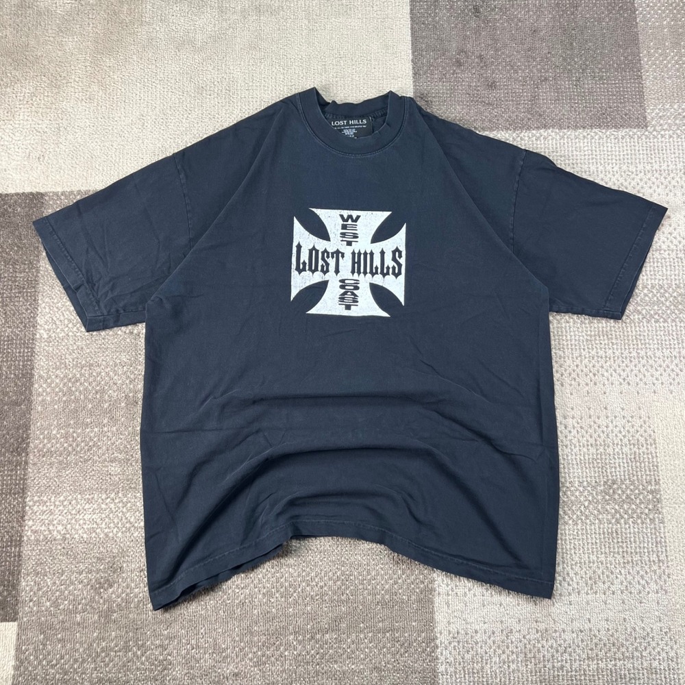Lost Hills X West Coast Iron Cross Graphic T-Shirt Mens XL Black Los Angeles CA